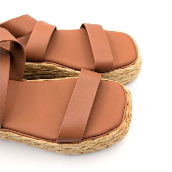 Donna Karan Pure Lalah Ankle Strap Raffia Platform Sandal Brown Size US7M EU37.5 - Picture 11 of 13